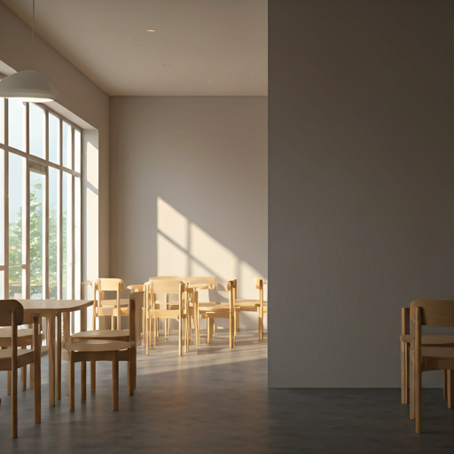 Interior of a minimalist quiet coffee shop